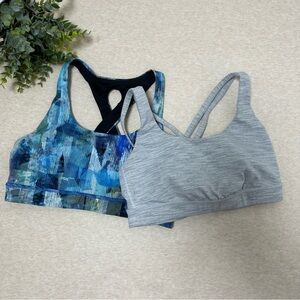 Bundle Lululemon Women’s Blue Gray Cross Back Logo Sports Bras Size 6